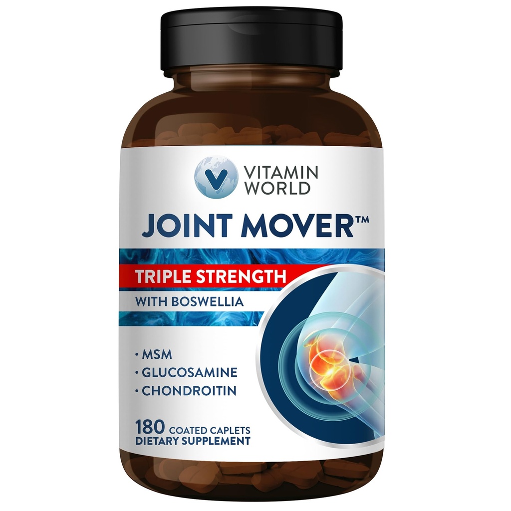 Vitamina World Triple Strength Joint Mover, Glucosamine Chondroitin with MSM Joint Support Supplement, Collagen & Boswellia Serrata Extract, Support Joint Strength, Comfort & Flexibility, 180 Caplets