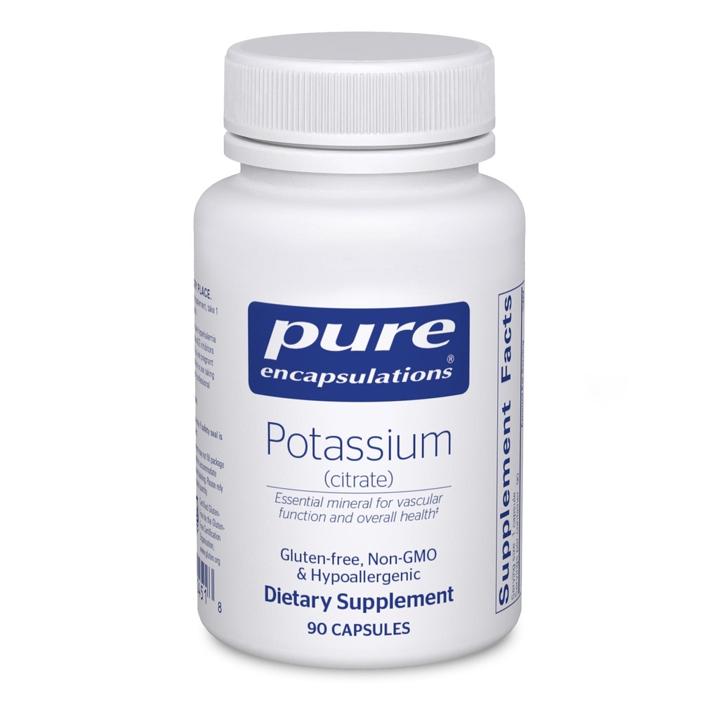 Pure Encapsulations Potassium (Citrate) - Essential Electrolyte Supplement to Support Nerve &amp; Muscle Function, Adrenals, Hormones, Heart Health & Energy* - Potassium Citrate Capsule - 90 Capsules