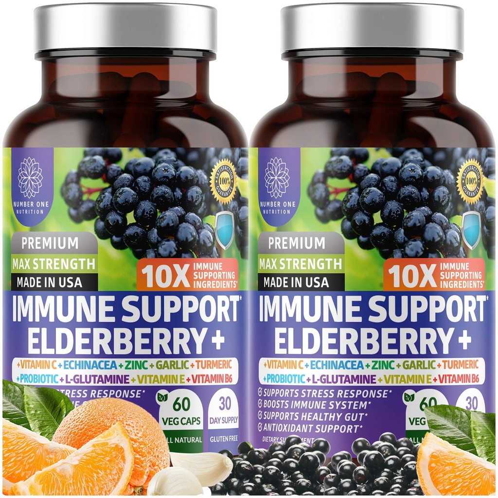 2 Pack N1N Premium 10 en 1 Suplemento de Apoyo Ingredientes de Potente [10 Ingredientes de Potente] con Elderberry, Vitamina C, Zinc, Echinacea, Curcumina Turmérica, Ajo y Probióticos para Adultos, 120 Caps de Veg