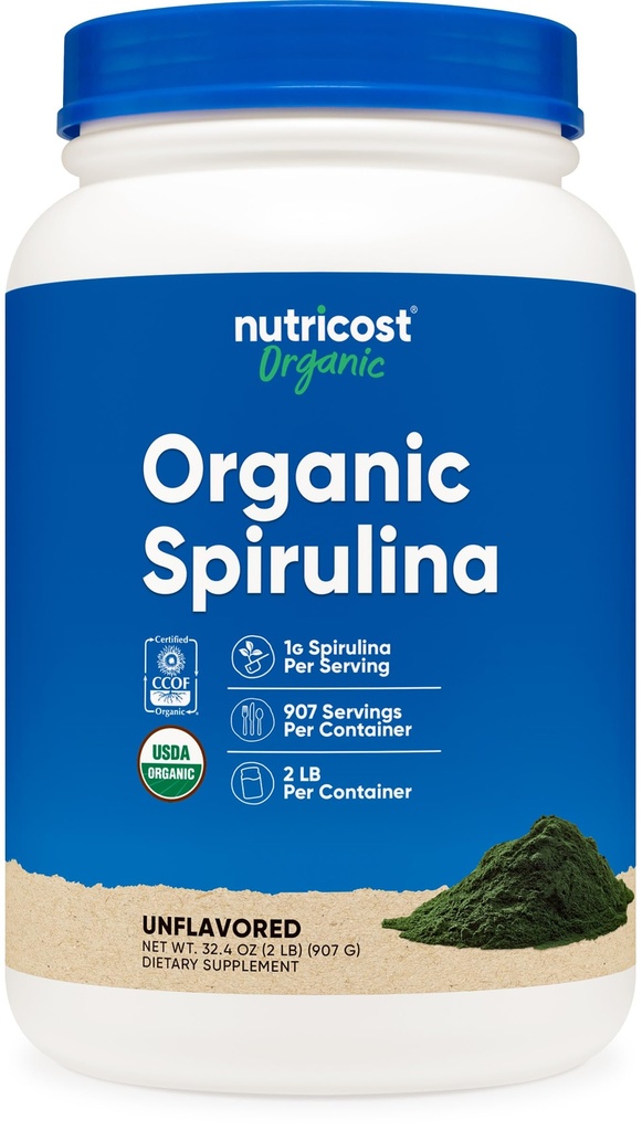 Nutricost Organic Spirulina Powder 2 LB - Pura Espirulina orgánica certificada