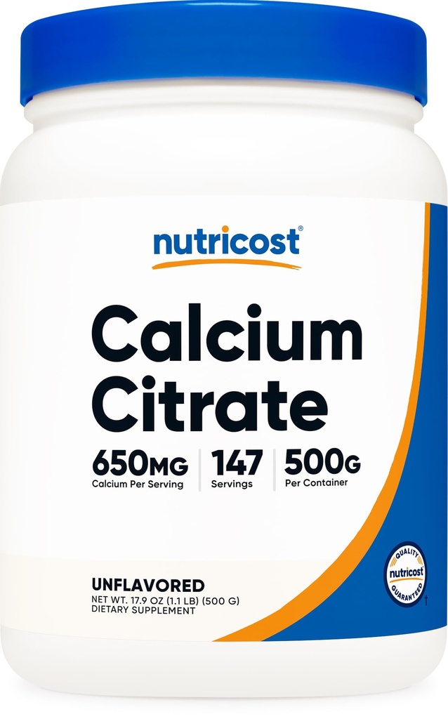 Nutricost Calcium Citrate Powder (500 Grams) (Unflavored) - Puro Calcium Citrate, No Fillers, Gluten Free (1.1lbs)