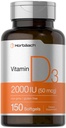 Horbaach Vitamina D3 2000IU Softgels Silencio 150 Conde ← 50mcg Cholecalciferol Silencio No GMO &amp; Gluten Suplemento Gratis