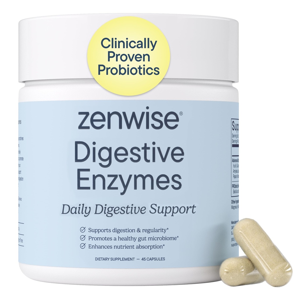 Zenwise Health Digestive Enzymes for Gut Health & Bloating Relief - Multi Enzymes Digestion Supplement with Probiotics, Bromelain " Papaya for Digestive Health Support - Men " Women - 45 Count