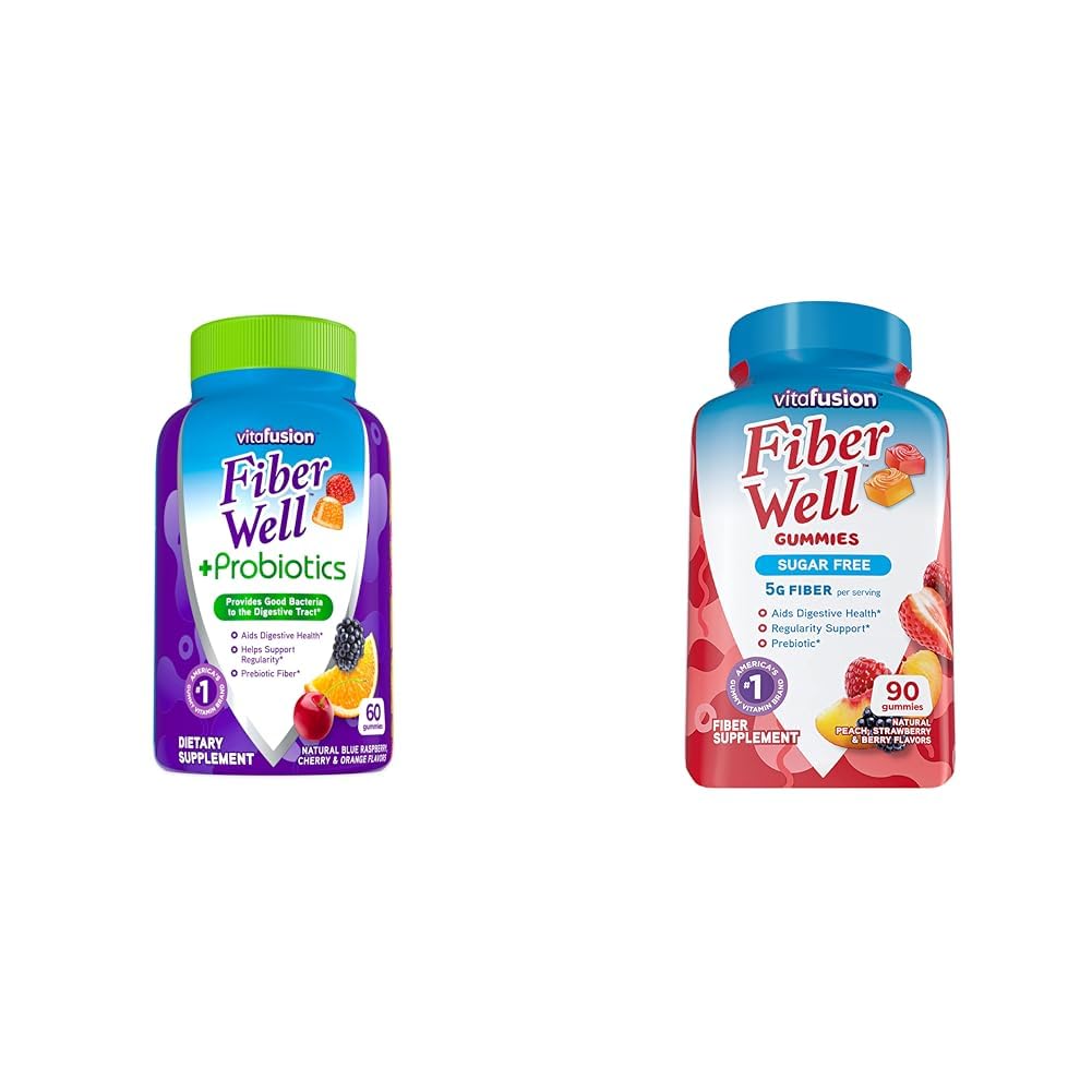 Vitafusion Fiber Well + Probióticos Gummies para Adultos, 60 Condes Gummies de Fibra Libre de Azúcar, 90 Condes