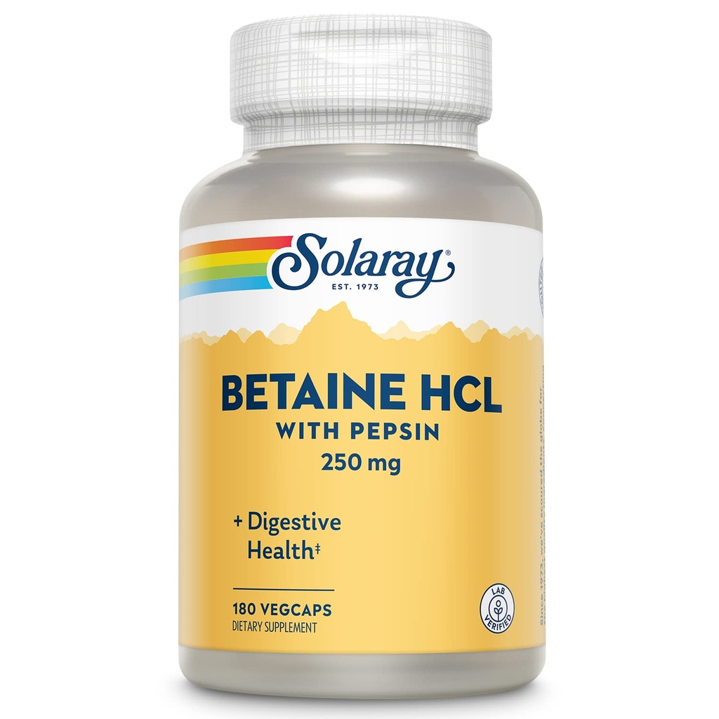 Solaray - HCl con Pepsin - 250 mg - 180 cápsulas