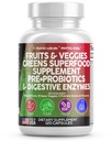 Nutracéuticos limpios Frutas y verduras Suplemento Rojos &amp; Superalimentos Verdes - Saldo de más de 70 Suplementos vegetales de Frutas Cápsulas con Probióticos Prebióticos Enzymes Digestivos - 120 Ct USA