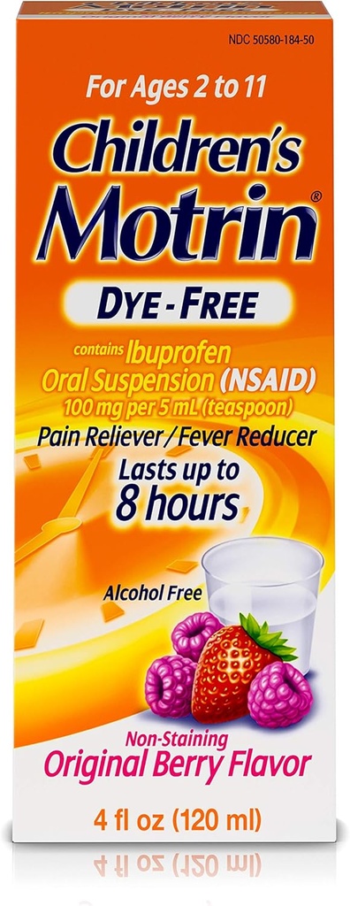 Medicina de la Suspensión Oral Motrin para Niños, 100 mg de Ibuprofeno, Berry Flavored, 4 fl. oz