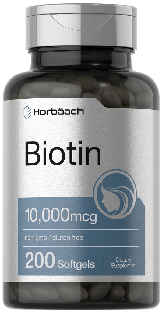 Horbaach Biotin 10000 mcg  200 Softgels with Vitamin B7 ← Belleza Fórmula Suplemento 