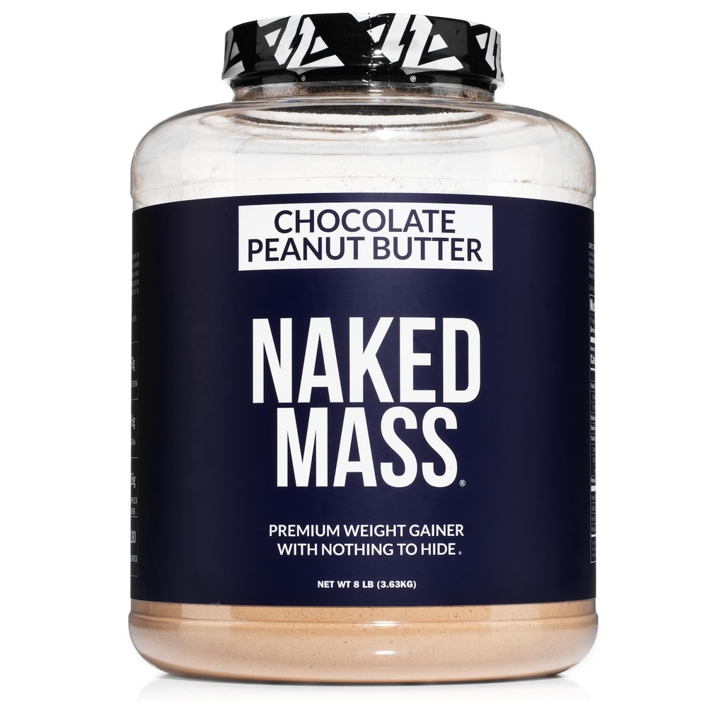 NAKED Chocolate Peanut Butter Mass - 1.280 Calories, 50G Protein, Nada Artificial. All Natural Weight Gainer Protein Powder - 8Lb Bulk, GMO Gratis, Gluten Gratis