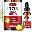 Suplemento de hierro líquido para mujeres &amp; hombres gotas de hierro Suplementos de hierro para la anemia con folato, vitamina C, B12 para la célula de sangre roja Apoyo a la piel, 2 Fl Oz