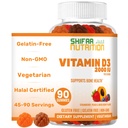 SHIFAA NUTRITION Vegetarian Vitamina D3 Gummies for Adults &amp; Kids TEN 45-90 Servings, 2,000IU / 1,000IU ← Non-GMO, Gluten-Free, Gelatin-Free TEN Supports Bones, Muscles & Immune System Halal Vitamins