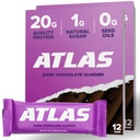 Atlas Protein Bar, 20g Protein, 1g Azúcar, Ingredientes Limpios, Gluten Free, Almendro de Chocolate Oscuro (12 Conde, Pack of 2)