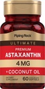 Piping Rock Astaxanthin 4mg ← 60 Softgels Silencio con el aceite de coco tóxico Algae Extracto Suplemento Silencio No GMO, Gluten Gratis