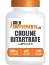 BulkSupplements.com Choline Bitartrate Capsules - Choline Supplements, as Choline L-Bitartrate - Choline 600mg, 2 Capsules por Serving, 240 Capsules (Pack of 1)
