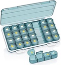 Organizador de píldoras 4 veces al día, caja de píldoras 4 veces al día 7 día - Acedada Caja de Medicina Semanal Organizador con Caso Separado, Dispensador de Contenedor diario portátil para vitamina, aceites de pescado, suplementos, azul