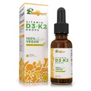 Bombas de líquido vegano Vitamina D3 K2 (MK7) - Vitamina líquida de base vegetal D mejorada con aceite de coco para absorción máxima - 1 Servición = 1000 UI VIT D3 y 200 mcg VIT K2
