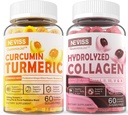 Collagen libre de azúcar Gummies llenadas + azúcar libre de turcuminas llenas de cigarros, para uñas de pelo de piel saludable, bonificación &amp; soporte conjunto, inmune &amp; salud digestiva