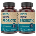 DEVA Vegan Probiótico con FOS Prebióticos Suplemento - 2 Billones CFU con 100 MG de Prebióticos por Servir para Hombres y Mujeres - No-Dairy Gluten Libre - Naturalmente Establo Stable - 90 cápsulas (Pack de 2)