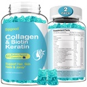 2 Pack Biotina Gummies con Collagen, Keratin, Ácido Hialurónico, Vitamina para la piel, Crecimiento del cabello, uñas, Mujeres Adultos Niños - Blueberry Flavored, 120 Gummies