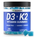 Vitamina D3 K2 Gummies, Vitamina D3 10000iu & Vitamina K2(MK7) 200mcg con calcio, Magnesio, Vitamina B12 para dientes de músculo de hueso Immune, Vegan
