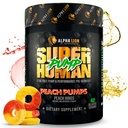 ALPHA LION Superhuman Pump Pre Workout Powder, Nootropic Caffeine &amp; Stim Free Preworkout Suplemento, Nitric Oxide Booster, Muscle Gainer, Energy & Focus (42 Servings, Peach Pumps Flavor)