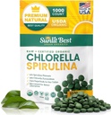 Sunlit Mejor Clorella Spirulina Tablets - Orgánica USDA, Premium Spirulina y Chlorella Tablets 1000 Cuenta - Sun Chlorella Puro Superalimentos Naturales con Algae, Enzymes Chlorophyll & Vegan Protein