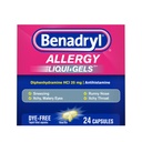 Benadryl Liqui-Gels Allergy Medicine, Dye-Free Líquido Gel capsules con 25 mg de Diphenhydramine HCl Antihistamine para el alivio de la alergia &amp; síntomas fríos como Runny Nose &amp; Sneezing, 24 ct