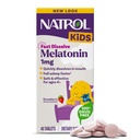 Natrol Kids Fast Dissolve Melatonin 1 mg, Suplemento dietético para el descanso, tabletas de sueño para niños, 40 tabletas de melatonina con sabor a fresa, 40 días de suministro