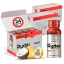 Ryde: Energize Shot ¦ Tropical Flavor ← Green Tea Caffeine, Taurine, Ginseng Extract " B Vitamins TENER 0 Calories, 0 Sugar TEN 2 FL OZ Shots ANTERI Boost energy* (24 Pack)