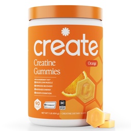 Create Creatine Monohydrate Gummies for Men &amp; Women, Boost Focus, Strength, and Endurance, Anti-Melting Formula, Vegan, Gluten-Free, Non-GMO, 1.5g of Creatine per Gummy (Orange, 90 ct)