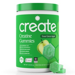 Cretina Monohydrate Gummies for Hombres &amp; Mujeres - Foco más fuerte, fuerza y resistencia, Fórmula anti fusión, Vegan, Gluten-Free, Non-GMO, 1,5 Gram Creatine per Gummy (Sour Green Apple, 90 ct)