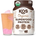 KOS Vegan Protein Powder Erythritol Gratis, Chocolate - Orgánica Pea Protein Blend, Superalimentos basados en plantas Rico en vitaminas y minerales - Keto, Dairy Gratis - Reemplazo de comida para hombres y mujeres, 28 Serviciones