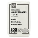 Medline 4 x 4 Esponjas de Gauze de Hinchera, No estéril 8-Ply Gauze, 100% Algodón, Ideal para el Vestido de Herido, Cuidado de Heridas, Uso de Primeros Auxilios Generales, Pack de 200