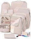 10 Set/8 Set Embalaje Cubos para Viajar, Regalos para Mujer Mamá, Anti-Tearing Suitcase Organizer for Luggage with Shoe & Hanging Toiletry Bag,OlarHike Vacation Essentials & Accesorios para Crucero Nave,Cream