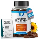 Lecithin girasol 1200 MG 100 Softgels, suministro de 100 días garantizado pura, no GMO, libre de soja, soporta cerebro, corazón, nervios, salud del hígado, función cognitiva, colesterol saludable, alta absorción Fórmula