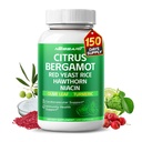 Citrus Bergamot Suplemento - 15-in-1 Natural Blend with Red Yeast Rice Hawthorn Olive Leaf Odorless Ajo Turmeric Ginger Fenugreek - 150 Cuenta - Hecho &amp; probado en los EE.UU.