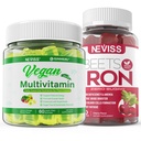 Gummies de hierro vegano con multivitamínico vegano para mujeres hombres con hierro, vitamina B12, A, D3, K2, Algae Omega 3, Magnesio, zinc