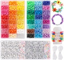 Quefe 3960pcs Pony Beads for Friendship bracelet Making Kit 48 Colores Kandi Beads Set, 2400pcs Plastic Rainbow Bulk y 1560pcs Letter Beads with 20 Meter Elastic Threads for Craft Jewelry Coll