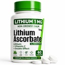 Lithium Ascorbate 1mg – Safe Alternative to Lithium Orotate – Microdose Lithium Supplement for Mood, Focus &amp; Calm – Vitamina C Support – 60 Tablets – Made in USA