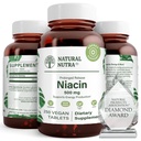 Natural Nutra Time-Release Slow Niacin 500mg (Vitamin B3), Apoya el colesterol saludable, promueve la salud cardiovascular, promueve las células de la piel y mejora la función cognitiva, 250 tabletas Vegan