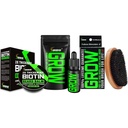 Kit de crecimiento de barba w/GROW XXL Beard Oil/Serum for Facial Hair Growth for Men + 100% Lifetime Replacement Boar Bristle Brush + 2X Thickening Biotin Mustache Wax & Balm for Men - Formulado en América