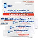 Globe (3 Pack Hydrocortisone Crema de fuerza máxima 1%, Crema anti-Itch para el resplandor, hinchazón, picazón, sarpullido, mordeduras de bicho, eczema, hemorroides &amp; más