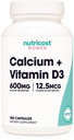 Calcio Nutricost (600mg) + Vitamina D3 (12.5mcg) para Mujeres, 180 Capsules - Vegan, No GMO, Gluten Gratis - 60 Servings