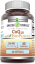 Amazing Formulas CoQ10 con Bioperine Supplement tención 200 Mg per Serving TEN 60 Softgels Silencio No-GMO TEN Gluten-Free TEN Made in USA