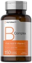 Horbaach B Complejo Vitaminas para Mujeres y Hombres Silencioso 150 Caplets Silencio con Ácido Fólico " Vitamina C TENIDO No-OMG " Gluten Suplemento gratuito