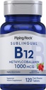 Piping Rock Vitamina B12 1000 mcg Sublingual tención 120 Tablets ← Methylcobalamin  Berry Flavor ANTE Vegetarian, Non-GMO, Gluten Free Supplement