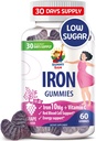 SUNNY SAM Iron Gummies for Kids &amp; Adults - Vitaminas de hierro con vitamina C, 10 mg por ser - Chewable Fruit Gummy for Immune Support Red Blood Cell Production