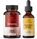 HerBAMAMA Coreano Red Ginseng y Turmeric Ginger Kit - Bundle of Korean Panax Ginseng Capsules " Turmeric Ginger Liquid Drops - Vegan, Non-GMO, Sugar " Alcohol-Free - 2 Pack