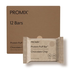 ProMix Nutrition Protein Puff Bares, 12-Pack - Chocolate Chip - Marshmallow Crispy Treat - Great Tasting &amp; Healthy On The Go Snack - High Protein & Low Calorie - Non-GMO &amp; Free from Gluten, Soy, &amp; Corn