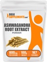 BulkSupplements.com Aswagandha Root Extract Powder - Ashwagandha Supplement, Herbal Supplement - Vegan & Gluten Free, 600mg per Serving, 100g (3.5 oz) (Pack of 1)